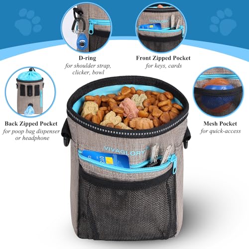 VIVAGLORY Dog Training Treat Pouch, 4Ways to Wear Dog Treat Bags, Built in Dog Waste Bag Dispenser Treats Training Bags with Reflective Adjustable Shoulder Strap, Heather Khaki VIVAGLORY Dog Training Treat Pouch, 4Ways to Wear Dog Treat Bags, Built in Dog Waste Bag Dispenser Treats Training Bags with Reflective Adjustable Shoulder Strap, Heather Khaki