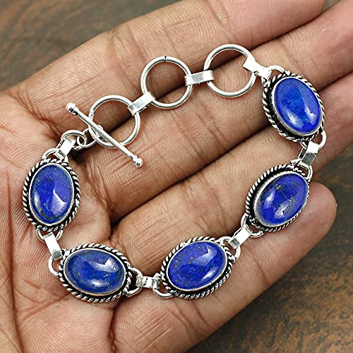 Oval Shape Natural & Synthetic Gemstones 925 Silver Plated Handmade Link Bracelets for Women - Birthstone Vintage Style Bohemian Adjustable Bracelet - Gifts for Wedding Anniversary Christmas4