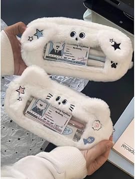 Cute Pencil Case Plush Kawaii Pencil Pouch Aesthetic Supplies Cute Pencil Pouch (white)
