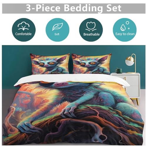 Housse de couette lémurien king size en microfibre premium douce et résistante