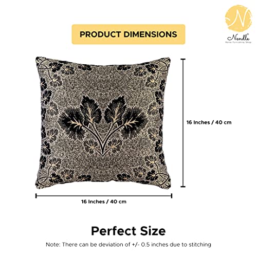 Image of Nendle Jacquard Weaved 16x16 inch Polycotton Ethnic Floral Cushion Cover Set of 5 (40 * 40cm, Black)-210 TC