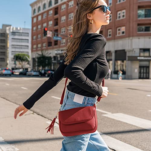 Image of EVVE Small Crossbody Bags for Women Trendy Flap Saddle Purses with Tassel Vegan leather Shoulder bag