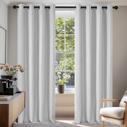 Image of Deconovo Blackout Curtains 96 Inches Long, Blackout Drapes for Bedroom, Light Blocking Window Panels (Greyish White, 52x96 Inch, Set of 2)