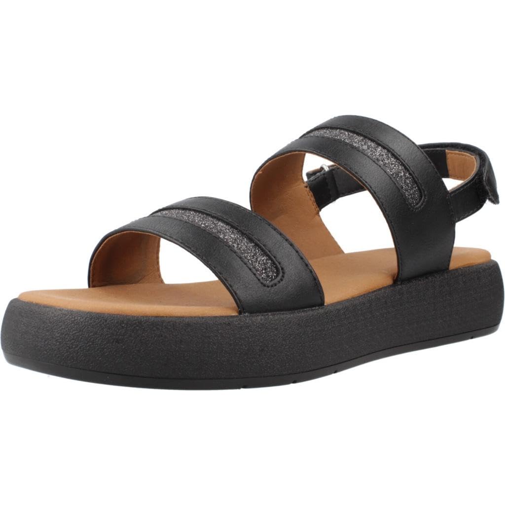 Geox Women's D CAMALEI C Flat Sandal, Black, 4 UK