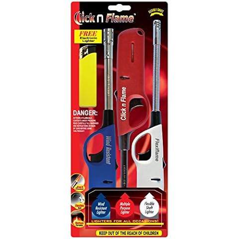Click n Flame Multi Purpose Lighter - 3 Pack - Flexible Shaft - Multi Purpose - Wind Resistant Lighters Cover