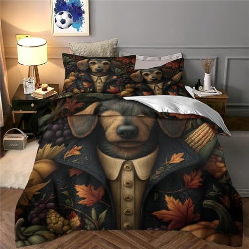 Housse de couette chien vintage 135x200 parure lit microfifbre