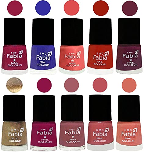 Image of SMC Fabia ALL IN ONE (PACK OF 10), Long Lasting Glossy Nail Polish, 6 ml Each, All Vibrant Colours,01729