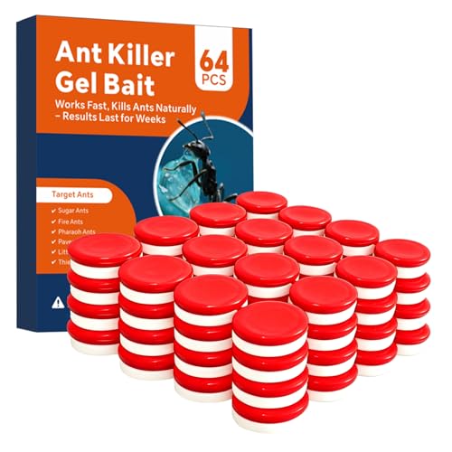 64 PCS Ant Killer Gel Bait Stations, Extra Strengthen Ant Bait Traps, Long-Lasting Effective Pest Gel for Carpenter Ants and Other Common Household Ants, No Mess Easy Use, Safe for Pets and Kids