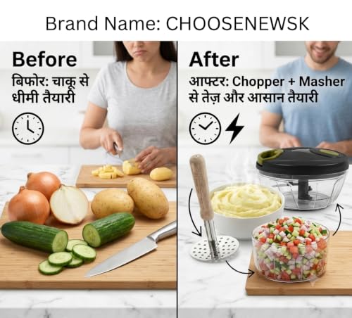 Image of Choose New SK Vegetable Chopper & Potato Masher Combo Pack | Manual Food Chopper with Stainless Steel Potato Masher | Multipurpose Kitchen Tool Set | Easy to Clean | Durable Kitchen Accessories