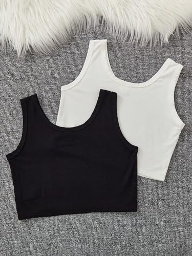 Image of Milumia Girl's 2 Pack Scoop Neck Ribbed Tank Tops Sleeveless Summer Crop Tops Set