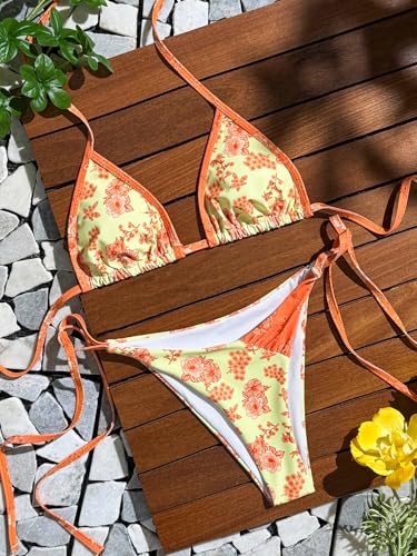 Image of BYFINECANY Women's Floral Printed Bathing Suit Halter Paisley Summer Swimsuit Bikinis Set