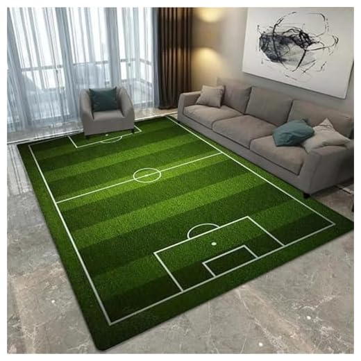PEIHUODAN Tapis Foot Chambre Ado Terrain Football 3D Tapis Sol Football Deco Garcon Enfant Tapis De Salon Moderne Antidérapant Terrain De Football Vert Navy Flanelle Doux Carpets (Green,120x160cm)
