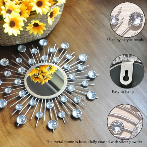 Mirror Wall Decor Metal Sun Mirror Wall Art Decorative Mirrors Home Decor Sunburst Mirror Hanging Living Room Bedroom Entryway, Style 1 - Image 7