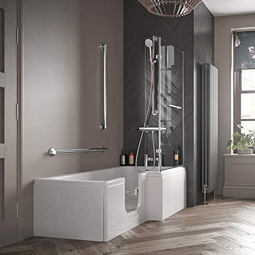 Badewanne mit Tür, Seniorenbadewanne 170x85/70x53cm mit Duschkabine,Wannenschürze und Ablauf/Sifon, Ausführung RECHTS – Bild 7