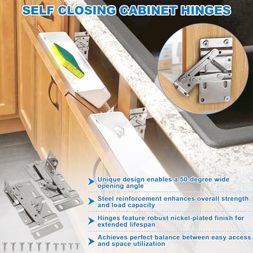 Image of 2 Pair Newly Upgraded Steel Sink Tip Out Tray Hinges with Screws