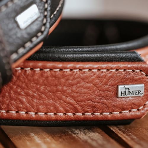 HUNTER Hundehalsband Canadian UP, Farbe: Cognac/schwarz, weiches, geschmeidiges Leder, klassisch, fellschonend, nachhaltig, Made in Germany, Größe: 45