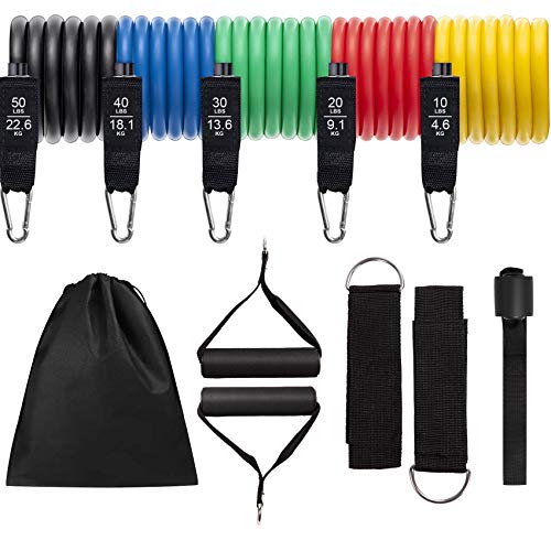 Resistance Stretch Heavy Bands Set - Exercise Workout Resistance Fitness Band Elastic Exercise Rubber Bands Resistance for Men Tension Bands Pilates Equipment Exercise Set with Handles (12 Pack )