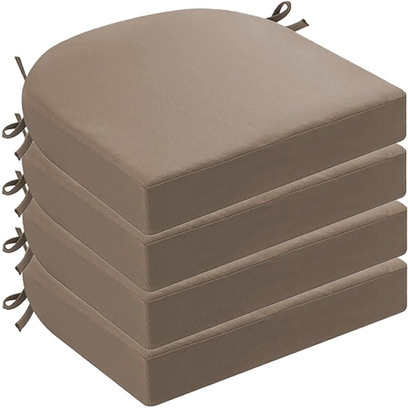 DOGACA Outdoor Chair Cushions Set of 2 4 6, Waterproof U-Shaped Seat Cushion with Ties & Zipper, Removable Washable Patio Chair Pads for Garden, Patio, Camp(7,4pcs:47 * 40 * 5cm)