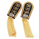 Pair Shoulder Epaulettes Badge Tassel Chain Star Pattern Shoulder Boards Badge Uniform Accessories - Golden