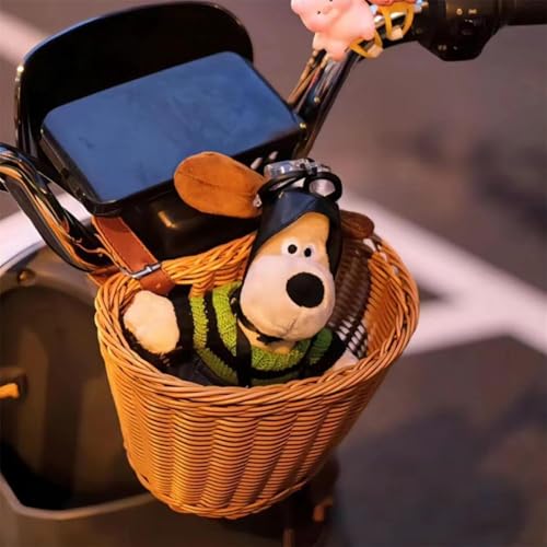 Yeehliny Fahrradkorb Kinder, Fahrradkorb Geflochten für Mädchen und Kinder vorne, Laufradkorb Lenkerkorb Lenkerkörbchen Körbchen für Fahrrad aus Kunststoff, mit Lederriemen (Braun)