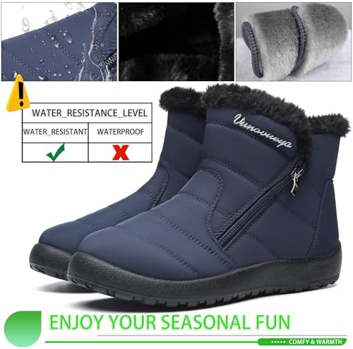 Vunavueya Winterstiefel Damen Warm gefütterte Winterschuhe Schneestiefel Winter Schlupfstiefel Kurzschaft Stiefel Boots Schuhe Blau Navy 40.5 EU_260
