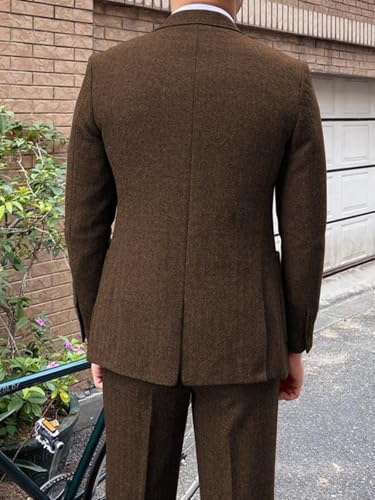Men's Suit 3 Pieces Vintage Tweed Herringbone Slim Fit Suit Prom Tuxedos Groomsmen3