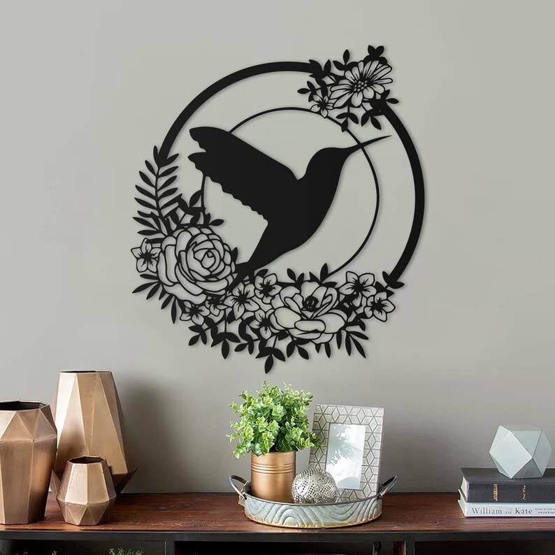 Image of Herrlich Homes Hummingbird Bird Metal Wall Art, Metal Wall Decor, Metal Wall Sculpture, Outdoor Wall Art, Wall Hanging, Home Decor | Black