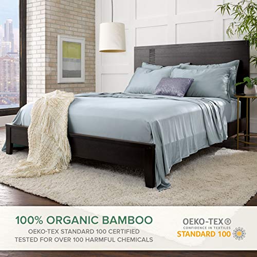 Image of Pure Bamboo Short Queen Sheets for RV Camper (60 inchx75 inch) - Genuine 100% Organic Viscose Derived from Bamboo Bed Sheet Set, Soft & Cooling, 2 Year Quality Promise (Short Queen, Sterling Blue)