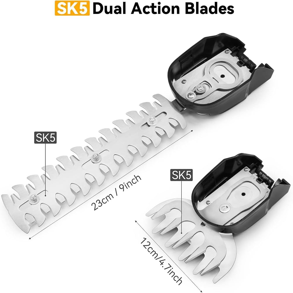 Taille-haie électrique sans fil 2 en 1 avec batterie rechargeable, lames interchangeables pour l'entretien de la pelouse du jardin