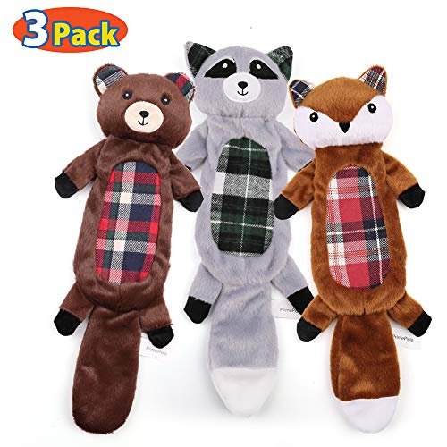 Dog Squeaky Toys, 3PCS No Stuffing Crinkle Dog Toy Tough Durable Squeaky Plush