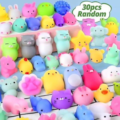 OCATO 30Pcs Mochi Squishy Toys Kids Party Favors Mini Kawaii Squishies Stress Relief Toy Treasure Box Classroom Prizes Valentines Gifts Easter Egg Fillers Goodie Bag Stocking Stuffers for Boys Girls Cover