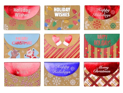 Iconikal Christmas Holiday Foil Embossed Kraft Gift Card Holder Boxes Set of 9