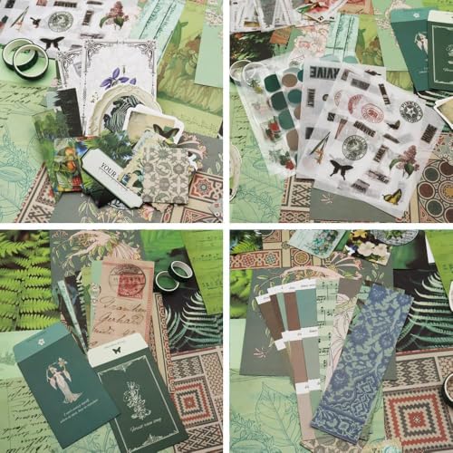 Image of GDNK Scrape Book Kit Scrapbooking Kit Vintage Journal Scrapbook Pack DIY Paper Stickers, Craft Kits Notebook, Collage Album Aesthetic Sticker Journaling Scrapbook Photo Album (Green Butterfly New)