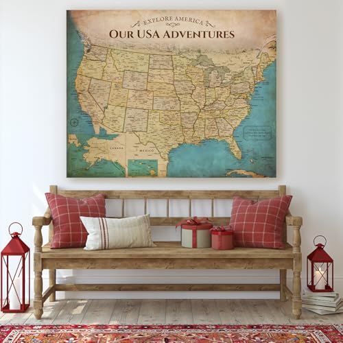 Image of DECORARTS - Large Antique Vintage USA Map Canvas Wall Art, Old United States Maps for Wall, Hand-Stretched Giclee Print, Home Office Statement Piece, Handcrafted in USA, 35x28''