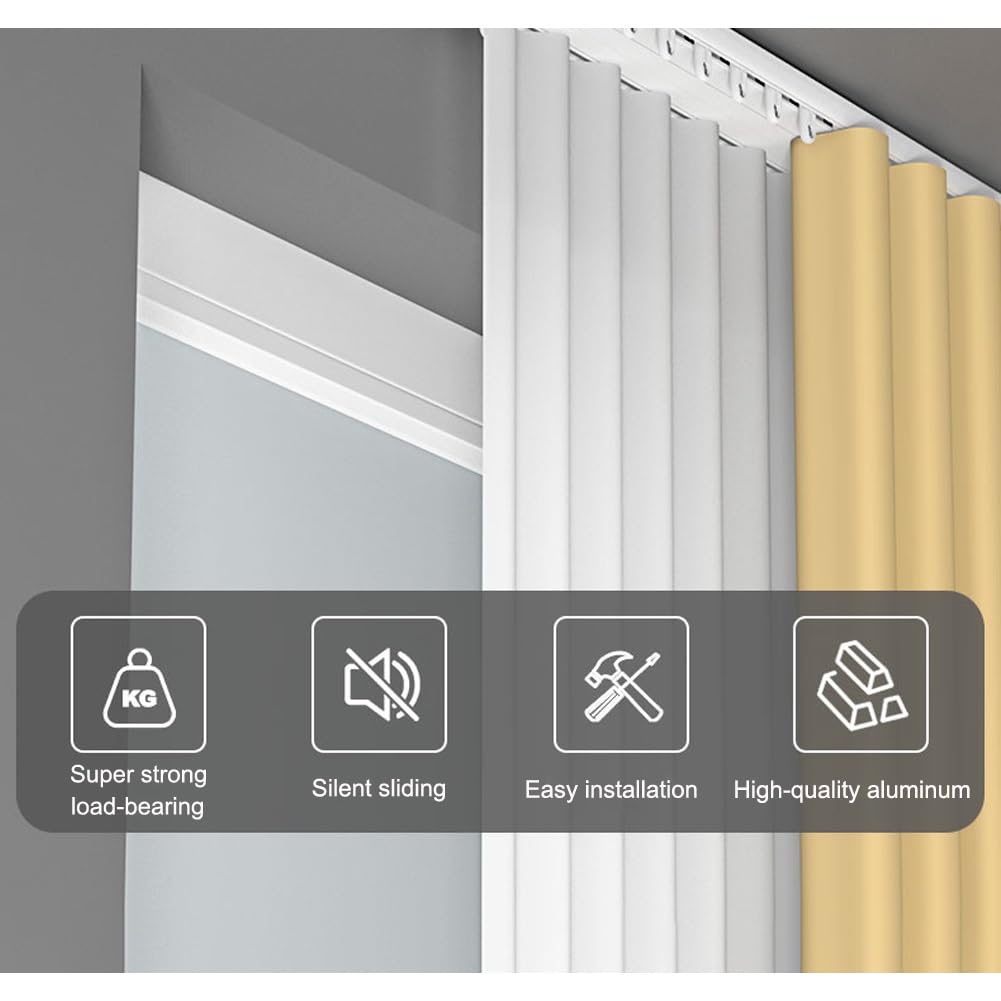 Genérico Rieles para Cortinas de Techo, silencioso y Resistente, de Aluminio, con rieles deslizantes para Cortinas, Separador de ambientes para dormitorios y Salas de Estar