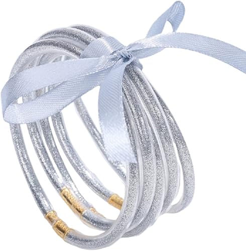 COLORFUL BLING Juego de 5 pulseras de moda brillantes de silicona suave con purpurina rellena de gelatina feliz año nuevo idea de joyería para niñas