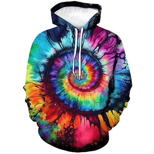 TiwBski Novedosa sudadera con capucha estilo tie dye para hombre con estampado de rayas en espiral, MultiColor1, Medium
