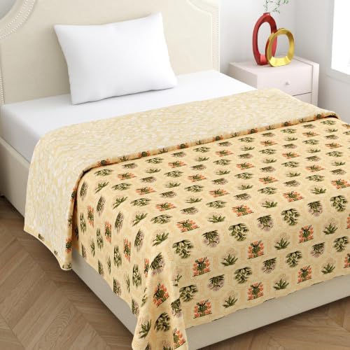 Image of Home Ecstasy 100% Cotton Mulmul Reversible Dohar for Single Bed 210 GSM (56 x 88 inches), Yellow