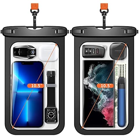 [2 Pcs] Large Waterproof Phone Pouch, [Up to 10.5"] IPX8 Underwater Phone Case Dry Bag Compatible with iPhone 13 Pro Max/13/12/11, Galxy S22 Ultra/S22/ etc, for Vacation Swimming Boating (Black&Black) Cover