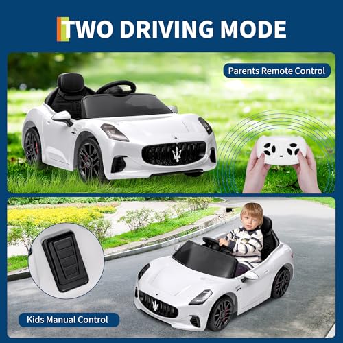 Garvee Ride On Car Licensed Maserati GranCabrio, 12V Powered Motorized Car for Children with Remote Control, Kids Ride On Toy Car with Spring Suspension, Bright Lights, 4 Wheel Electric Vehicle, White - Image 5