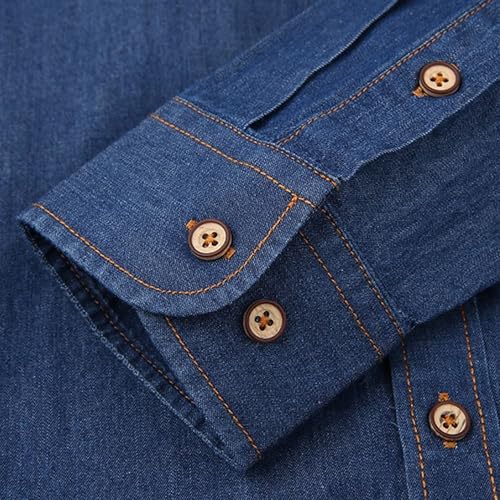 Mens Slim Button Lapel Denim Jacket Casual Long Sleeve Washed Jean Coat Motorcycle Biker Jean Jackets (Dark Blue1,4X-Large)2