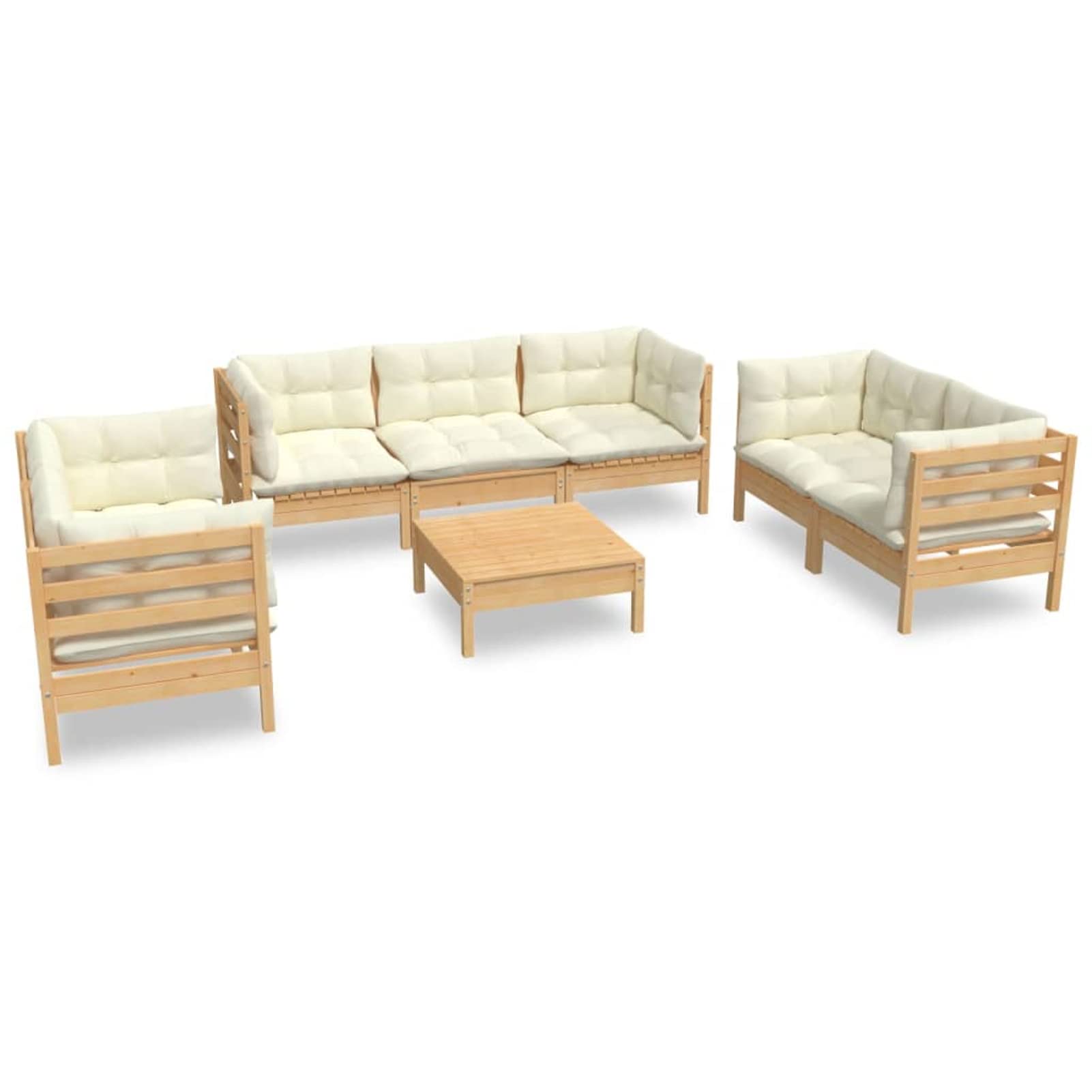 Gecheer Muebles deJardín 8 Piezas con Cojines Crema Conjunto de Muebles Sofá de Jardín Exterior Terraza Comedor Sofá de Jardín de Esquina Madera de Pino