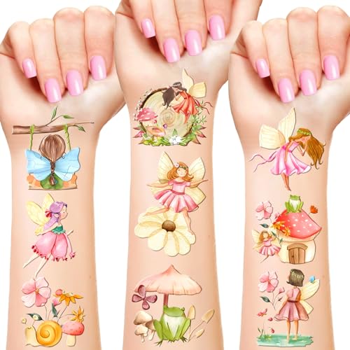 144 PCS Fairy Temporary Tattoos Stickers Woodland Fairy Birthday Decorations Fairy First Birthday Party Favors Garden Fairy Party Gift Supplies for Kids Classroom School Prizes Goodies Bags