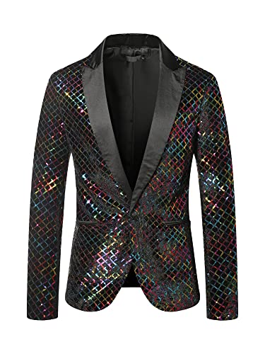 Lars Amadeus Sequin Blazer for Men's Peak Lapel Prom Party Shining Plaid Sports Coat - Main Image