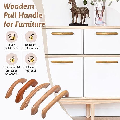 MroMax Wood Pull Knobs, 64mm Hole Distance 91mm Length Cabinet Furniture Kitchen Pulls Handles for Dresser Drawer Wardrobe 10Pcs - Image 2