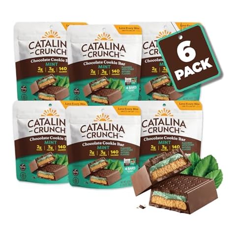Catalina Crunch Chocolate Cookie Bars - Keto Friendly Snacks with 2g Sugar and 3g Protein - Gluten Free Low Carb Candy Bars, Kosher - Mint, 4 Count (Pack of 6) Cover