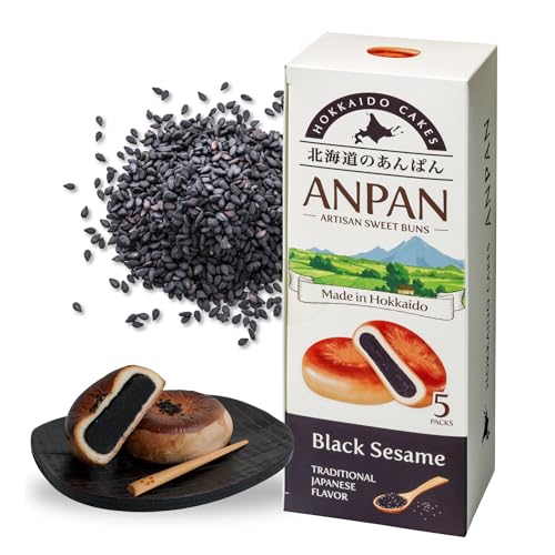 Hokkaido Anpan Black Sesame Flavor by Aki Foods Japan – Traditional Japanese Sweet Bread | Japanese Wagashi, Asian Bread, Dessert, Snack, Kurogoma (5 Pieces) (Black Sesame)