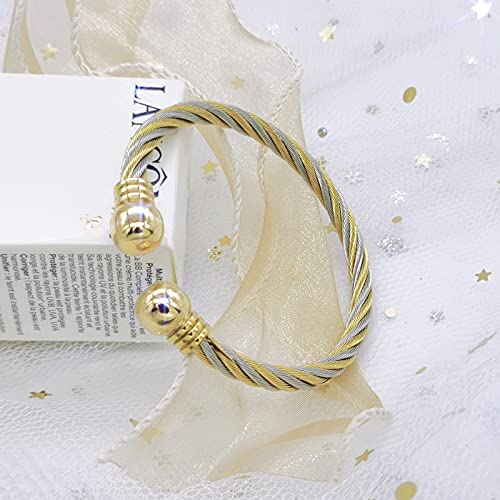 Tiyad Stainless Steel Golden Silver Twisted Cable Bracelet Adjustable Cuff Bangle Bracelets For Women3