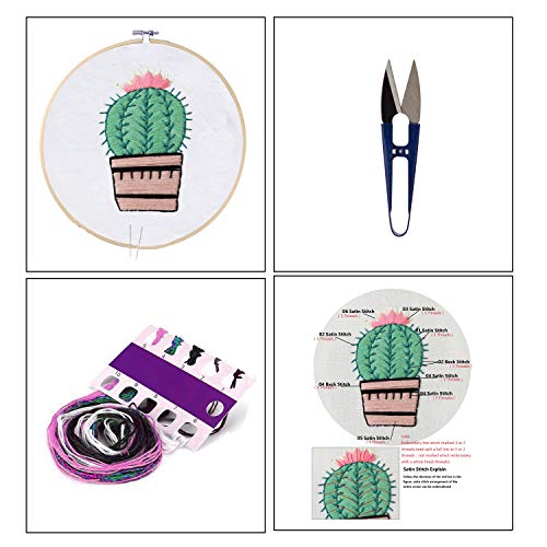 Handmade Embroidery Starter Kit Set with Pattern Including Embroidery Cloth,Bamboo Embroidery Hoop,...