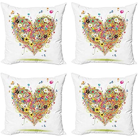 ABAKUHAUS Set de 4 Fundas para Cojín Corazón Cover